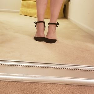 Black Mary Jane suede Bow heels